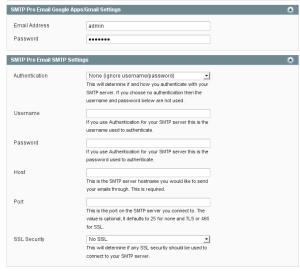 This screenhot shows the two separate config areas of the new combined Magento email extension. One is for Google emails and one is for SMTP configuration.