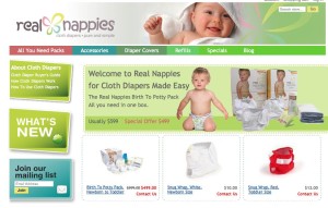 RealNappiesUSA Magento Home page showing the simple category display technique