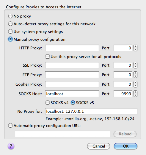 Firefox SOCKS proxy settings