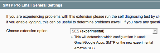 Choose SES in the general settings