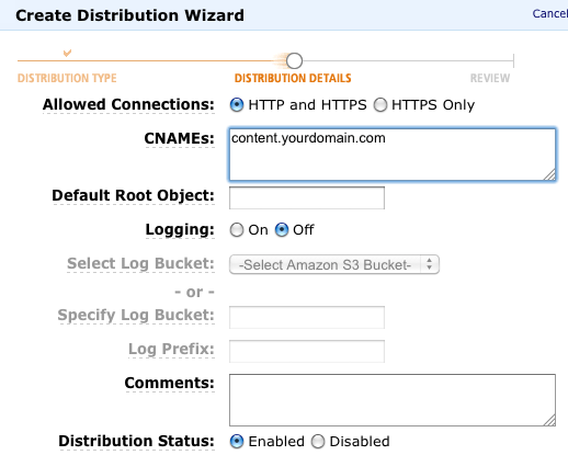 Choose HTTPS, and optionally a CNAME